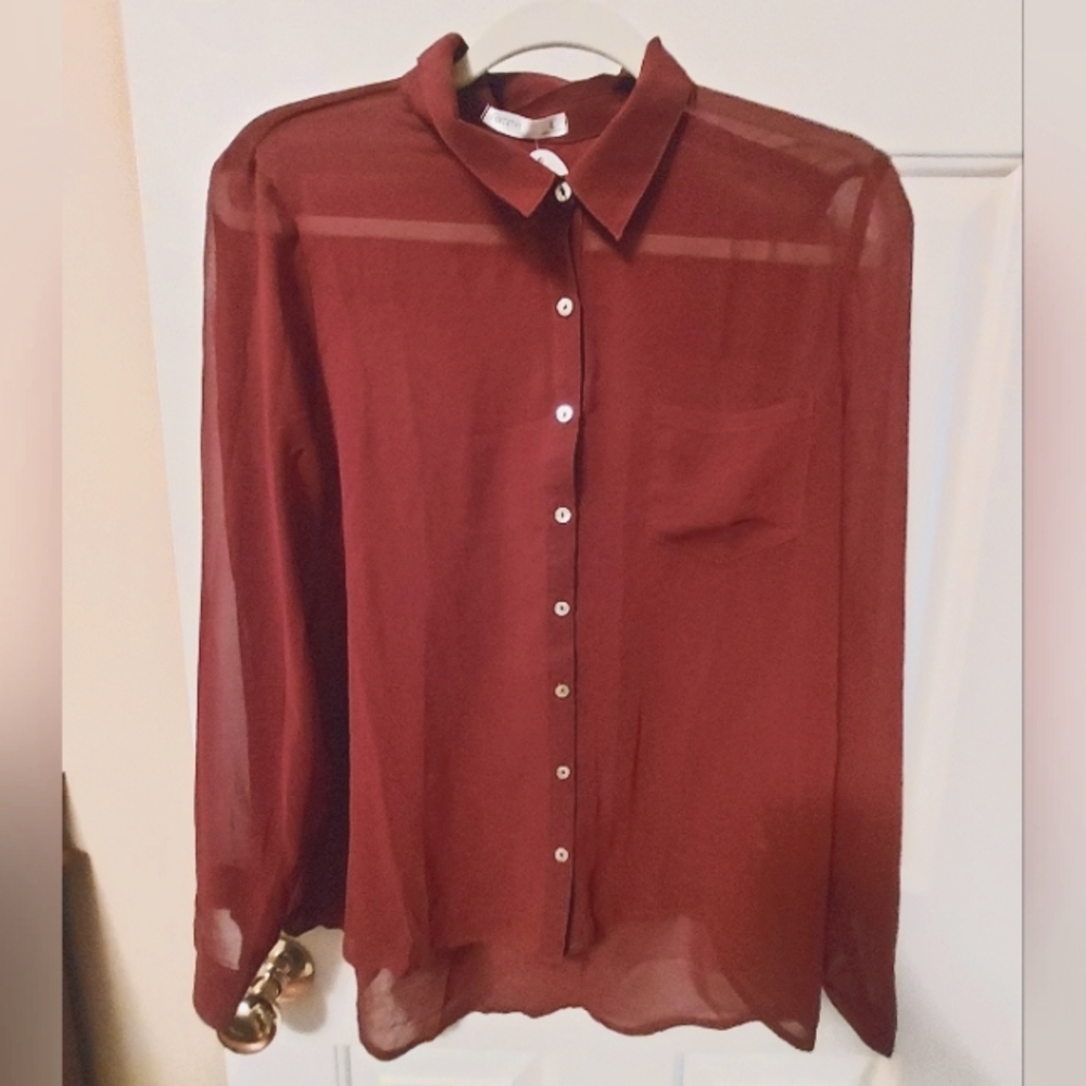 Garnet colored button down blouse- Femme by Tresics
